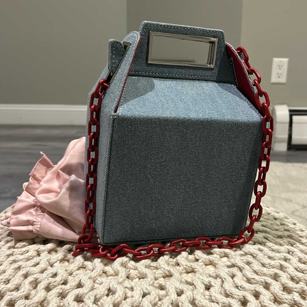 Pop&Suki Denim Take Out Bag with Red Chain